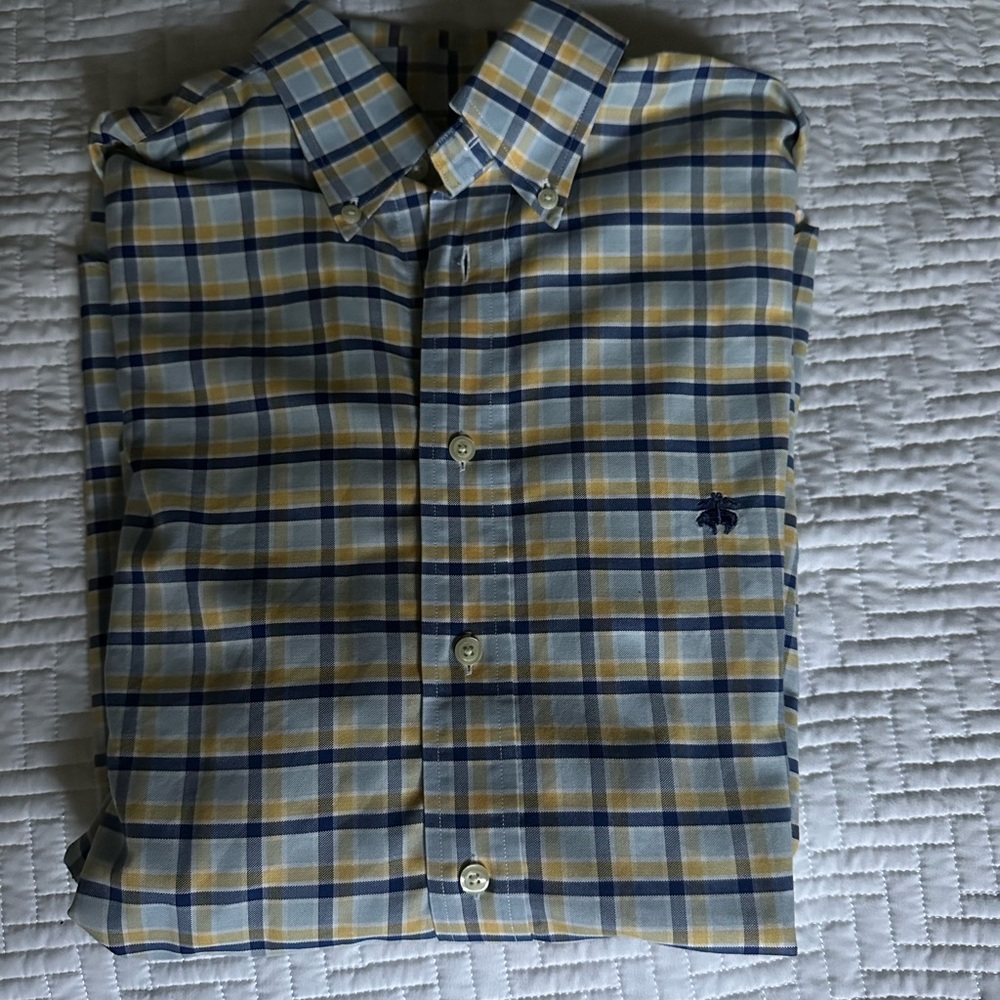Men's Blue and Yellow Plaid Shirt